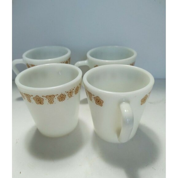 Vintage Pyrex D-Handle Butterfly Pattern Milk Glass Mugs Set of 4 - Picture 10 of 11